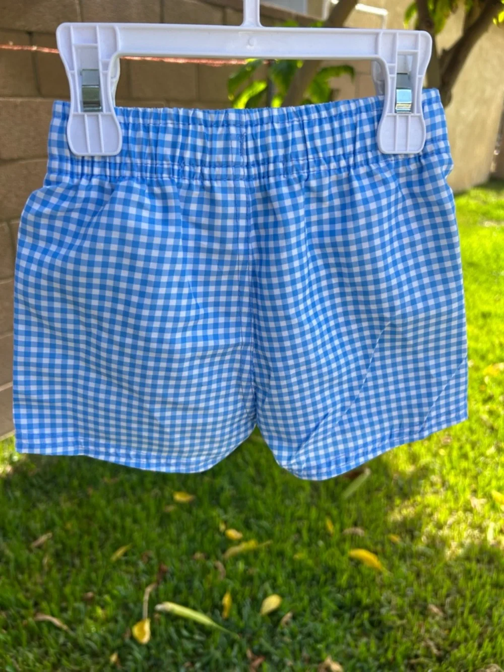 RuggedButts Blue Gingham Girls' Swim Trunks with UPF 50+